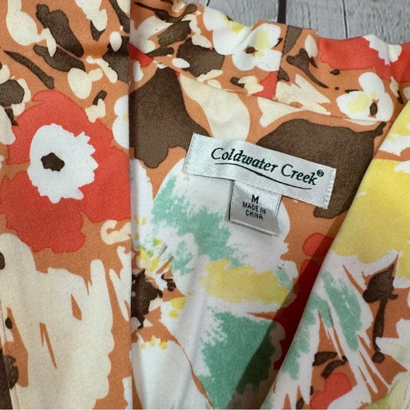 coldwater creek floral blazer jacket sz medium cotton blend stretch boho granny - Picture 5 of 8